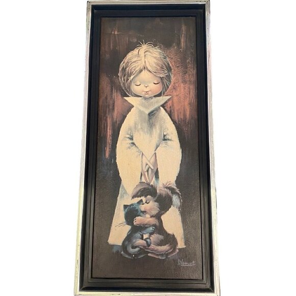2 Piece Set Vintage I. Vemet Altar Boy/Girl Framed 1960s 1950s - Picture 2 of 9